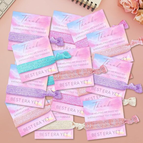 24pcs Colorful Elastic Hair Bands with Thanks Shimmer Cards Party Favors main image 4